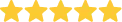 Five gold stars in a horizontal row on a transparent background.