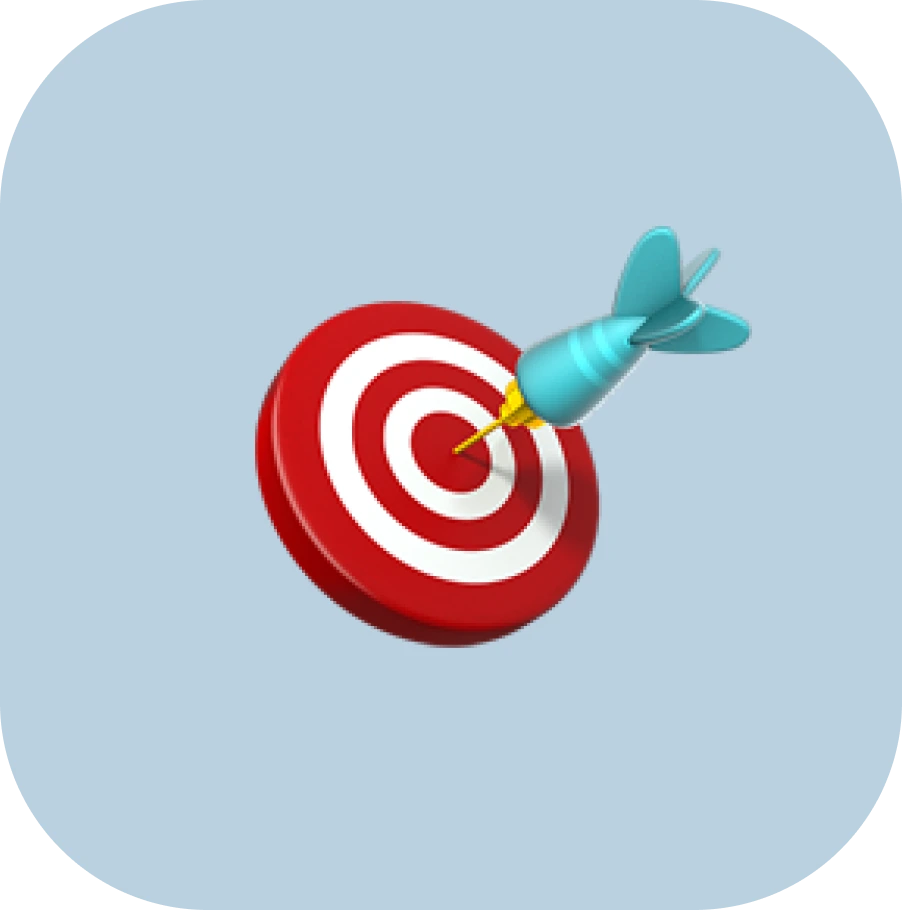 Blue dart hitting the bullseye of a red and white target.