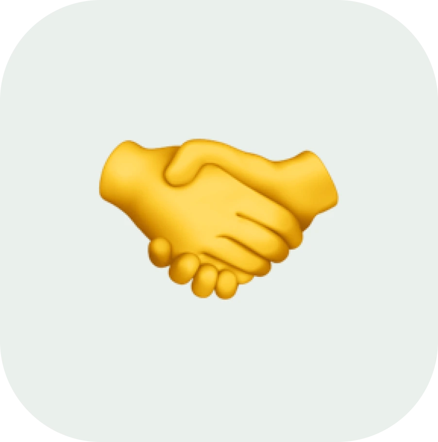 Yellow handshake emoji symbolizing agreement or partnership on a light gray rounded square background.