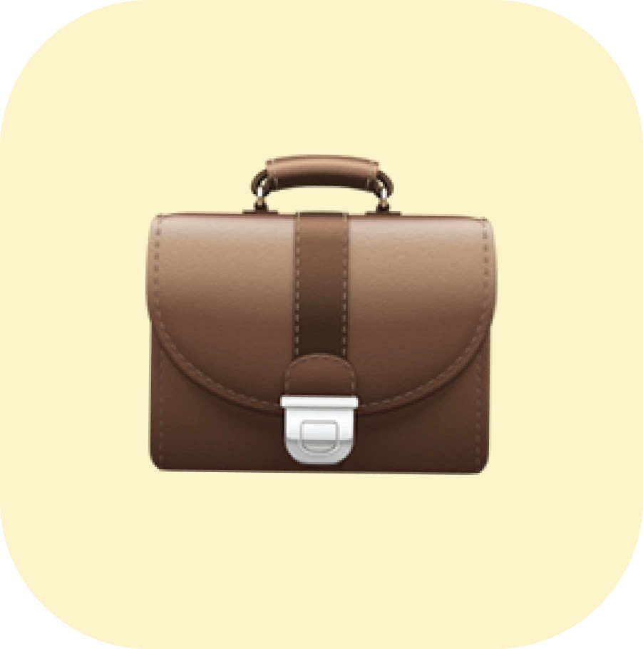 Brown leather briefcase with a handle and silver clasp on a light beige background.