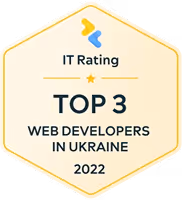 Hexagonal badge stating IT Rating Top 3 Web Developers in Ukraine 2022.
