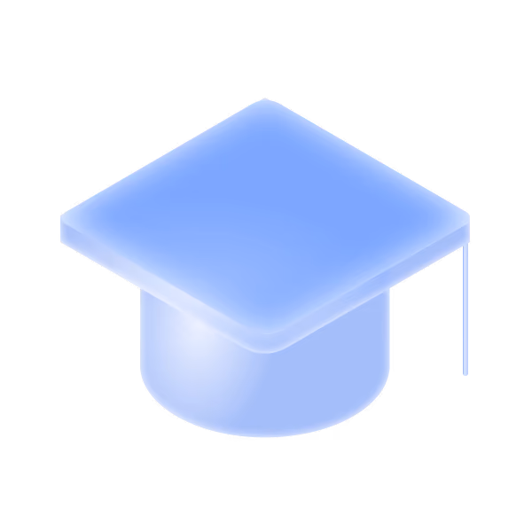 Blue translucent graduation cap viewed at an angle, symbolizing education or teaching.