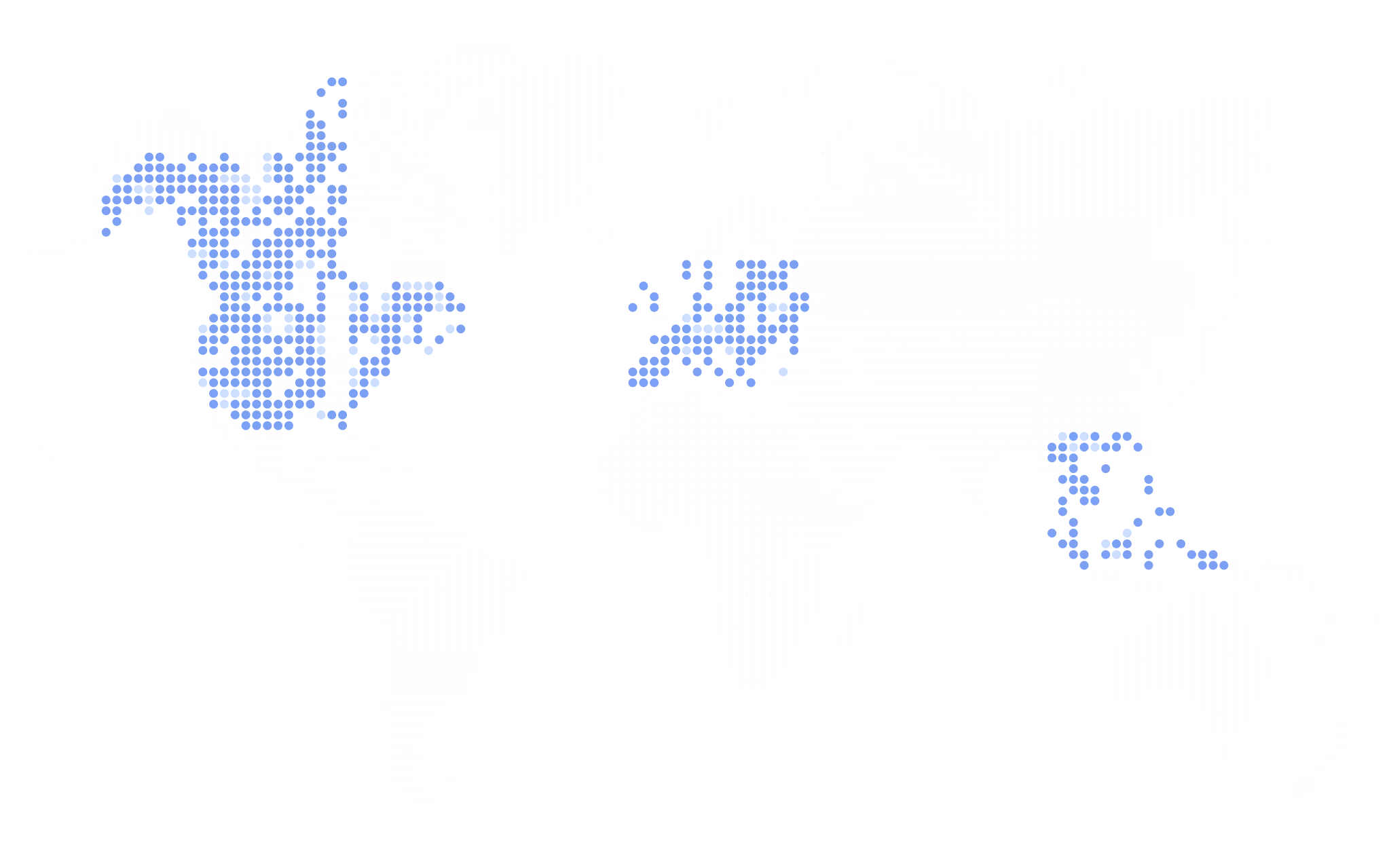 World map with blue dots highlighting regions in North America, Europe, and parts of Asia.