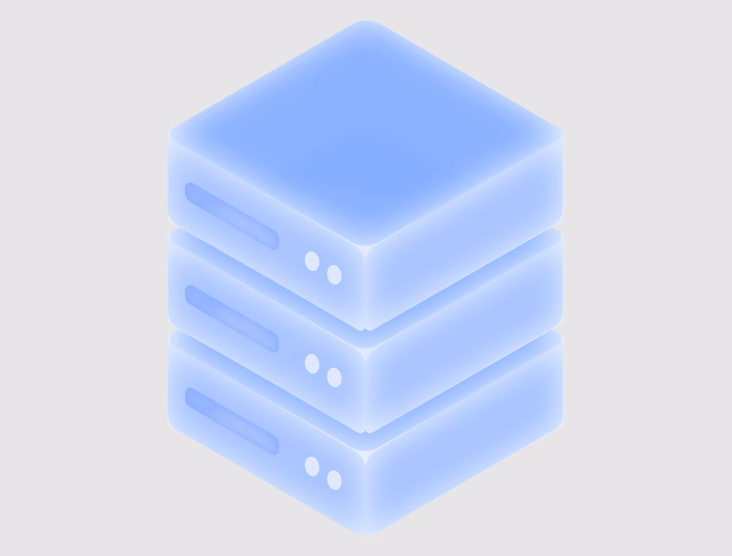 Three stacked glowing blue server or database units on a light gray background.