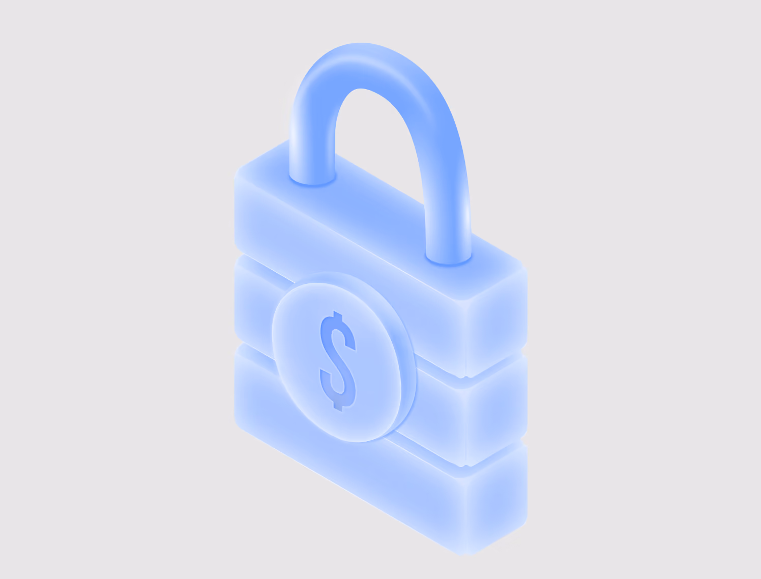Glowing blue padlock with a dollar sign on a coin in the center.