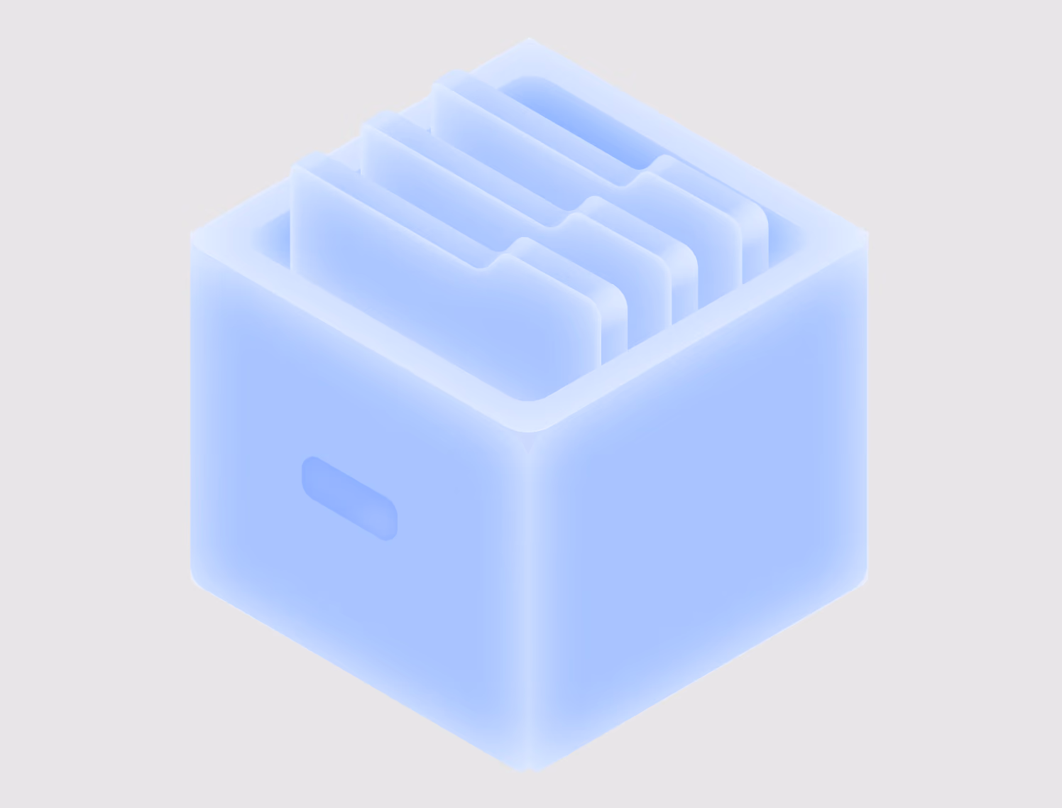 Abstract 3D render of a translucent blue cube with internal layered structure, symbolizing architecture decisions and system layers