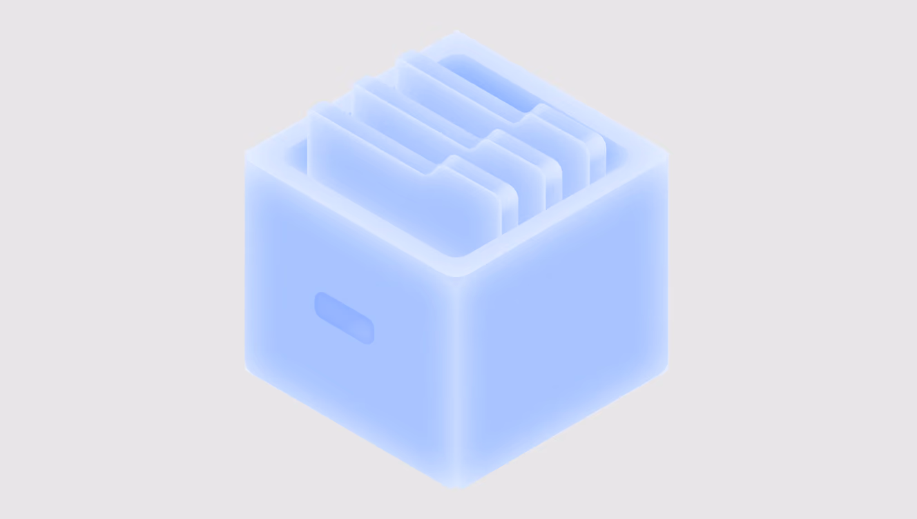 Abstract 3D render of a translucent blue cube with internal layered structure, symbolizing architecture decisions and system layers