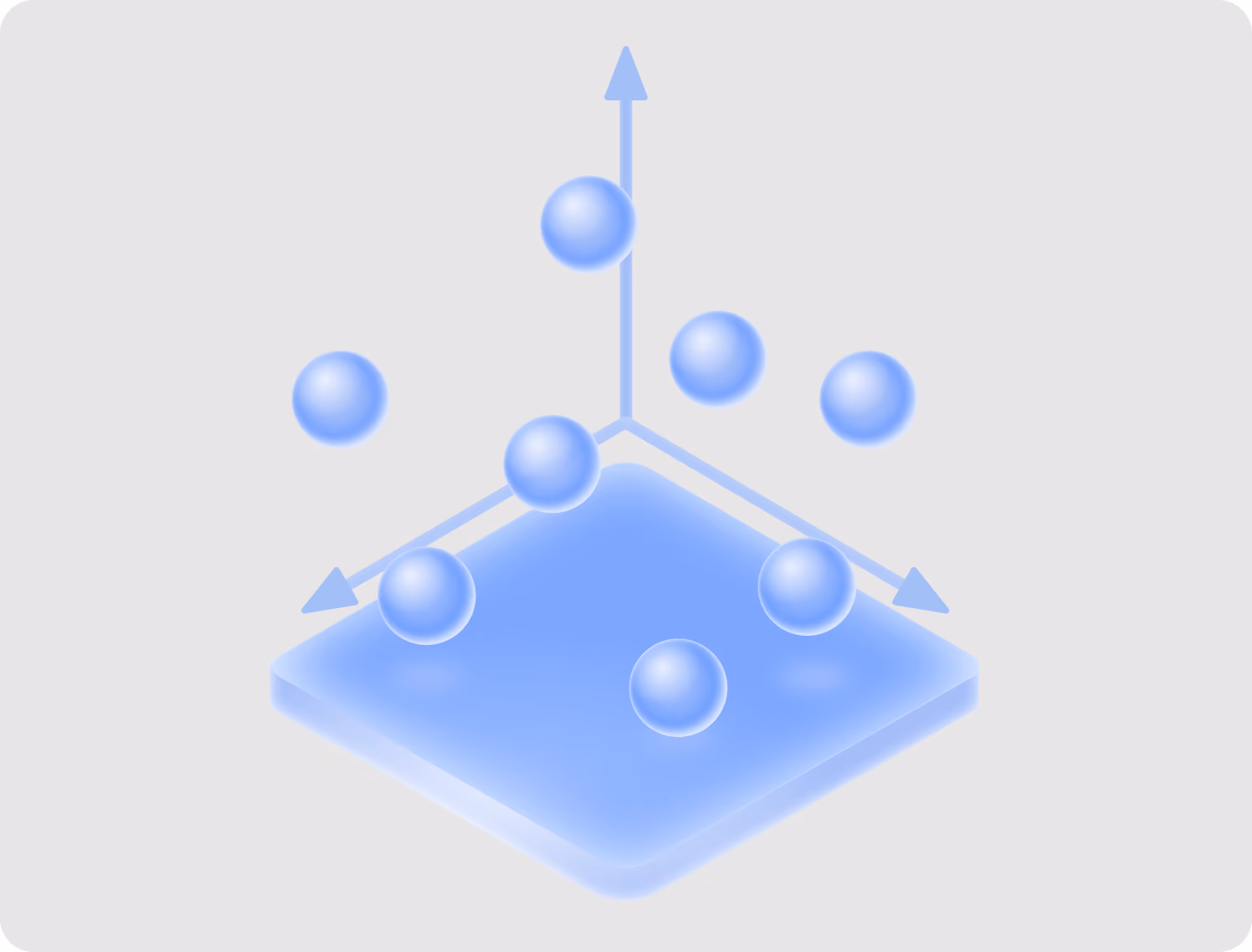 3D illustration of blue spheres clustered around a 3D axis plane, representing embeddings positioned by similarity in vector space