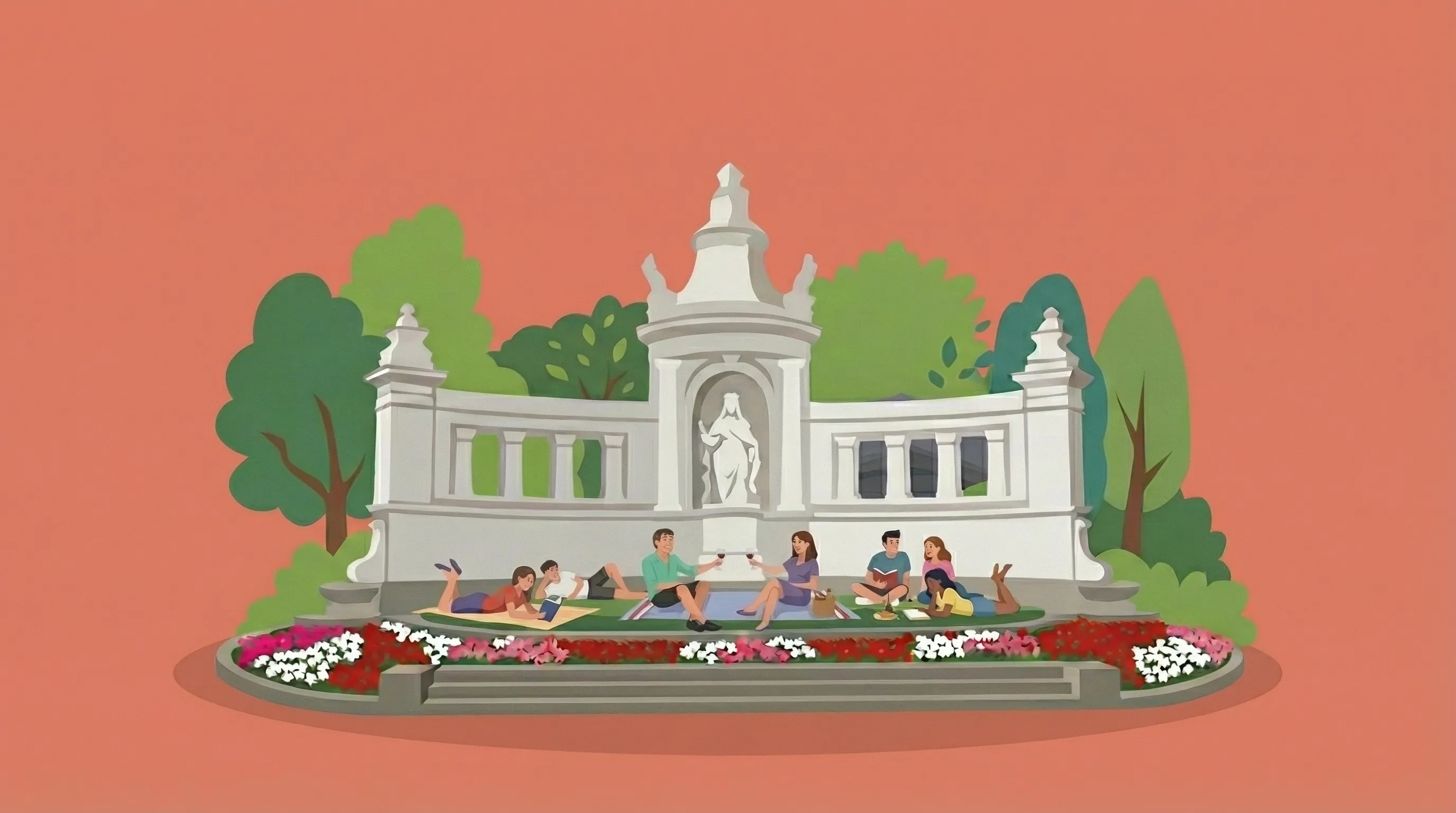 Illustration des Kaiserin-Augusta-Denkmals in Koblenz für das Weinfest Augustas Weingarten.