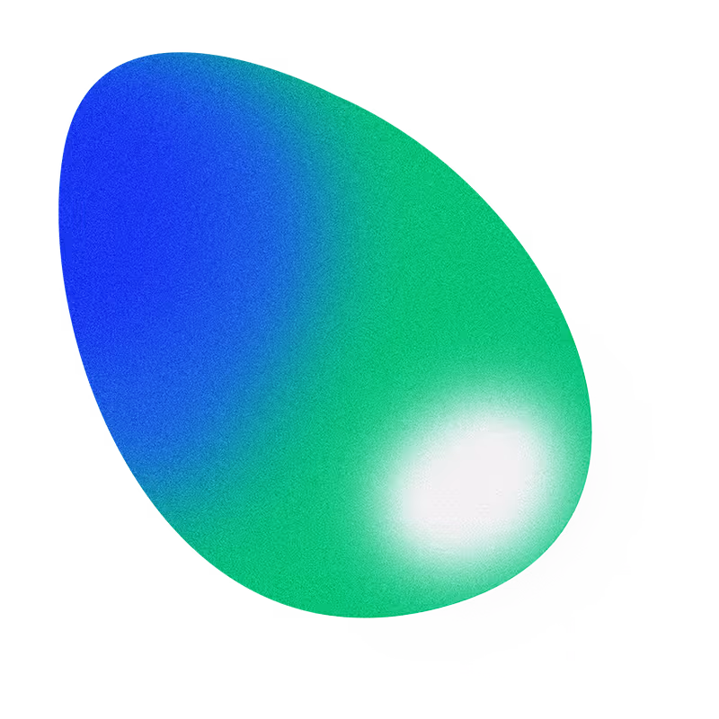 Abstract oval shape with gradient colors transitioning from blue to green with a bright white spot.