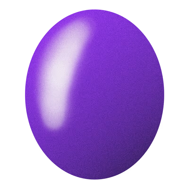 Glossy purple oval with a bright white reflective highlight on the left side.