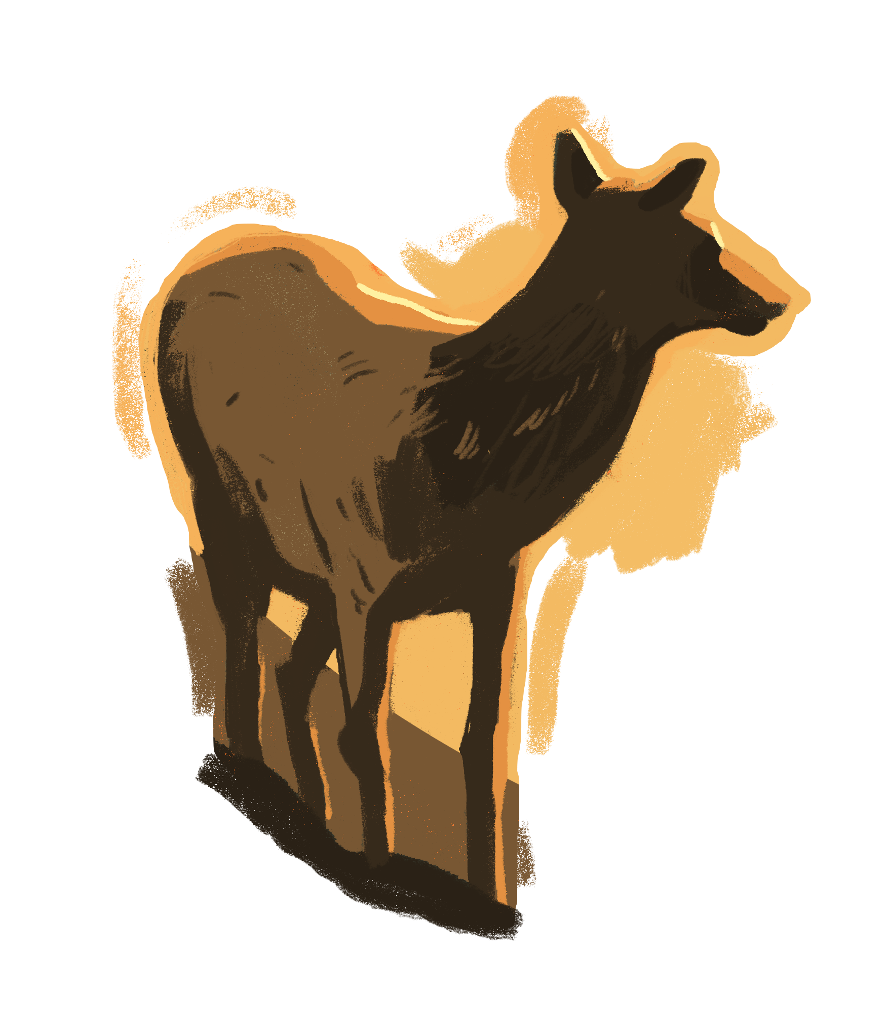 Illustration of a brown elk standing and looking to the right.