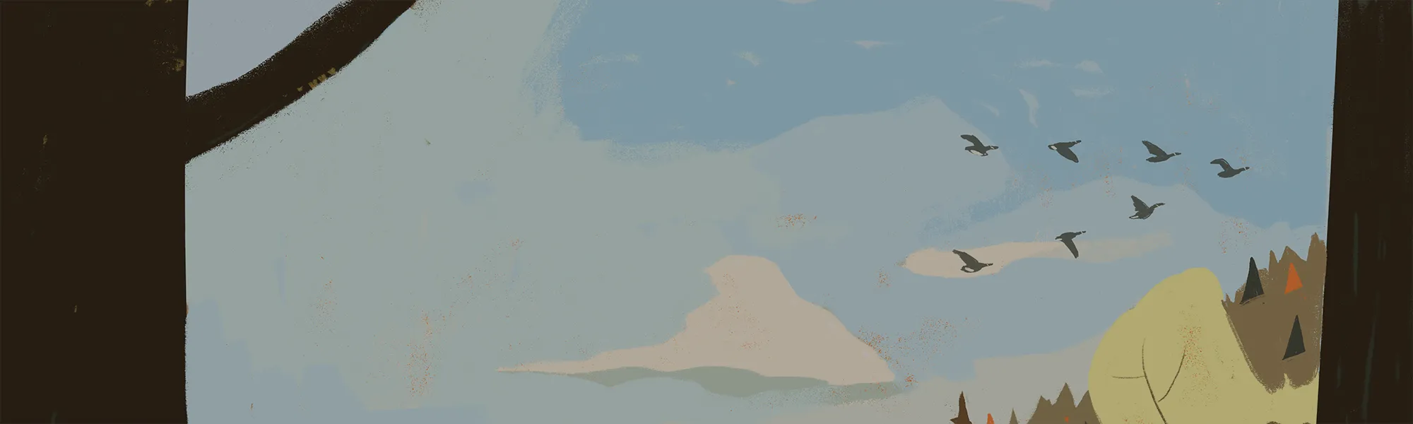 Stylized graphic of birds in flight against a soft sky and forest backdrop. At IFWF, we work to ensure Idaho’s migration corridors remain safe and functional for all species, from seasonal travelers to year-round residents.