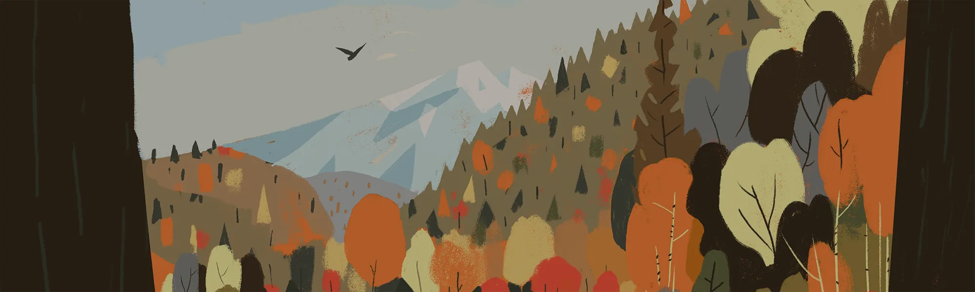 Illustrative graphic showing the seasonal beauty of Idaho's backcountry. Our work spans these varied terrains, protecting migration corridors and ensuring that Idaho’s wildlife can move safely between summer ranges and winter habitats.