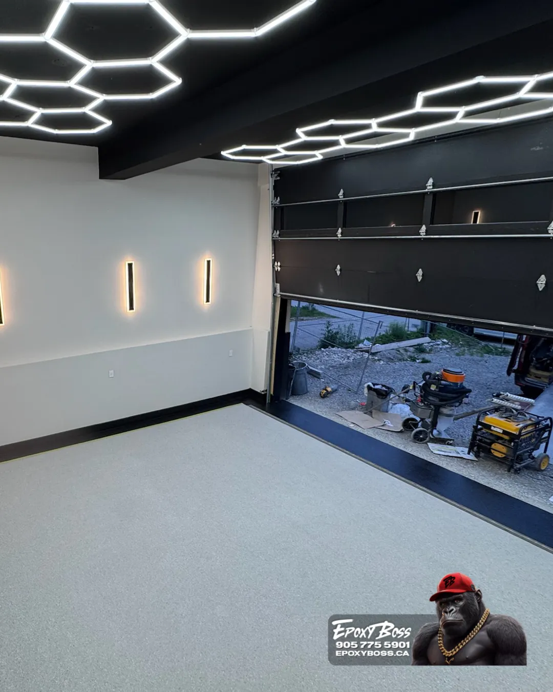 Polished concrete basement floor with satin finish in Barrie home