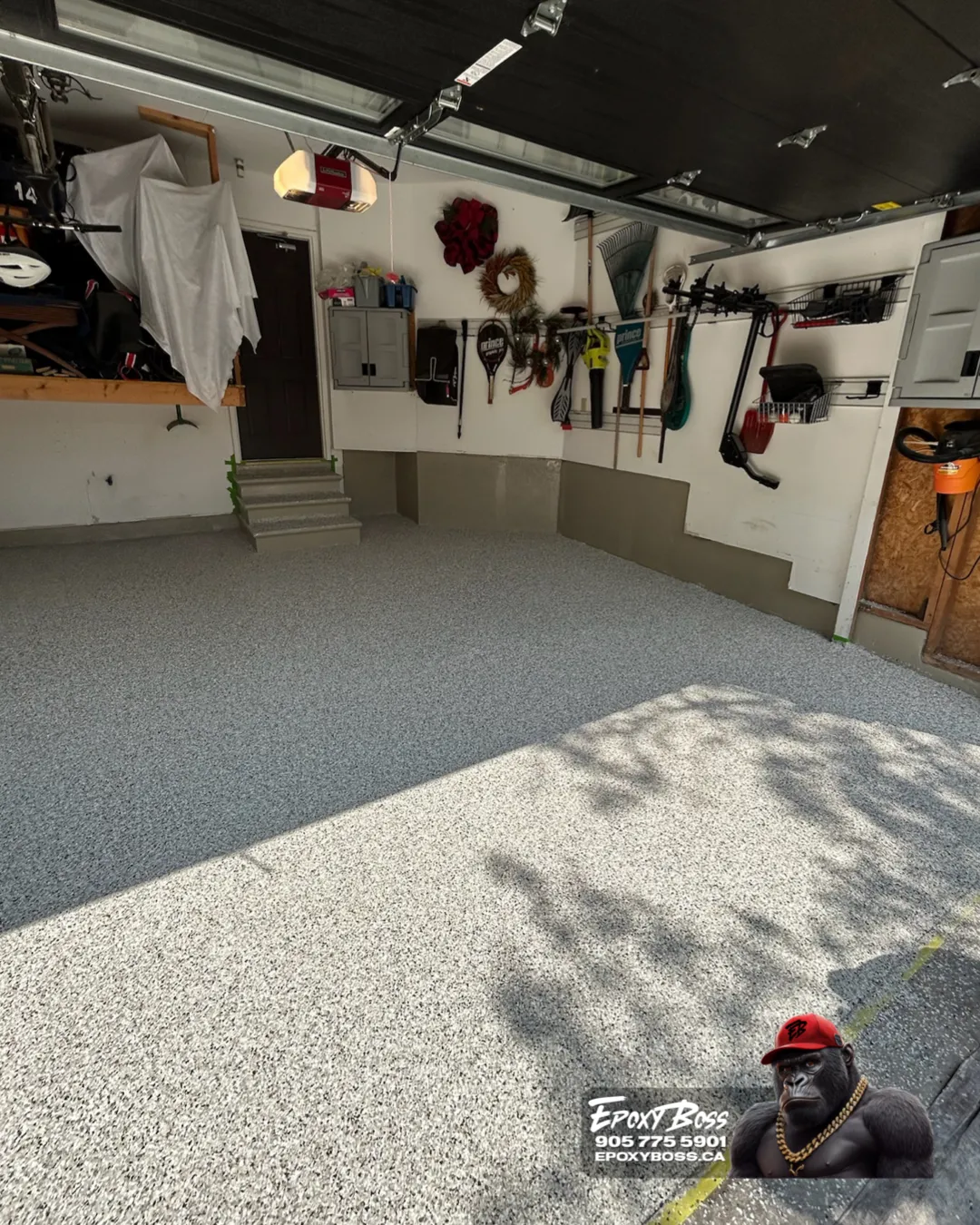 Moisture-tolerant epoxy basecoat applied to basement slab in Barrie