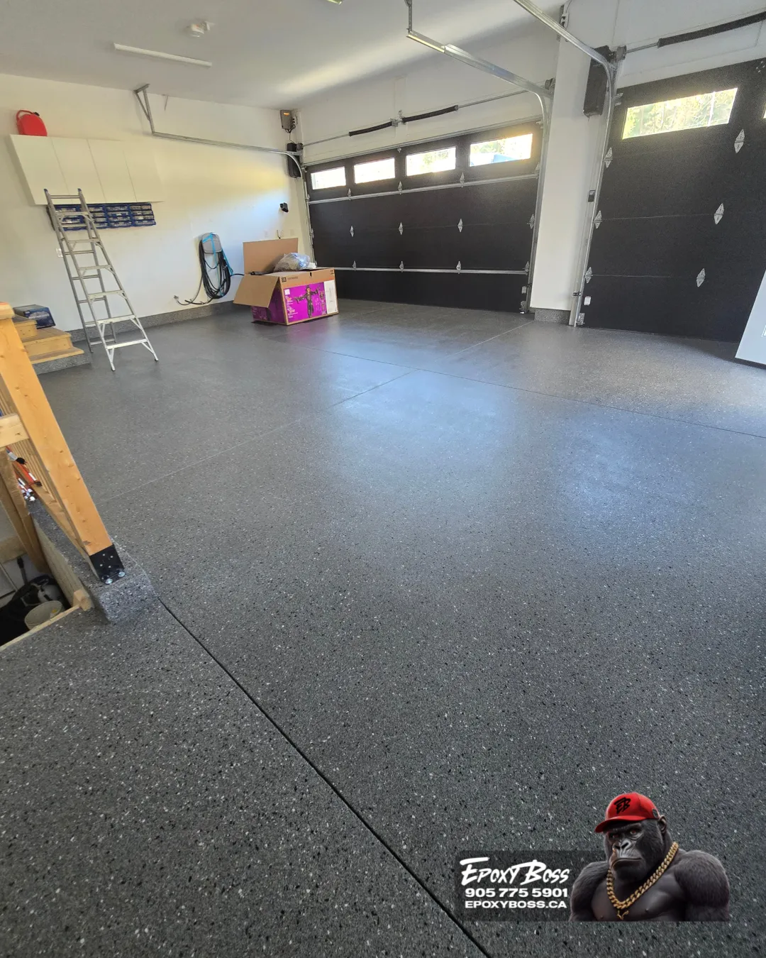 Solid color epoxy floor for single-car garage in Barrie Ontario