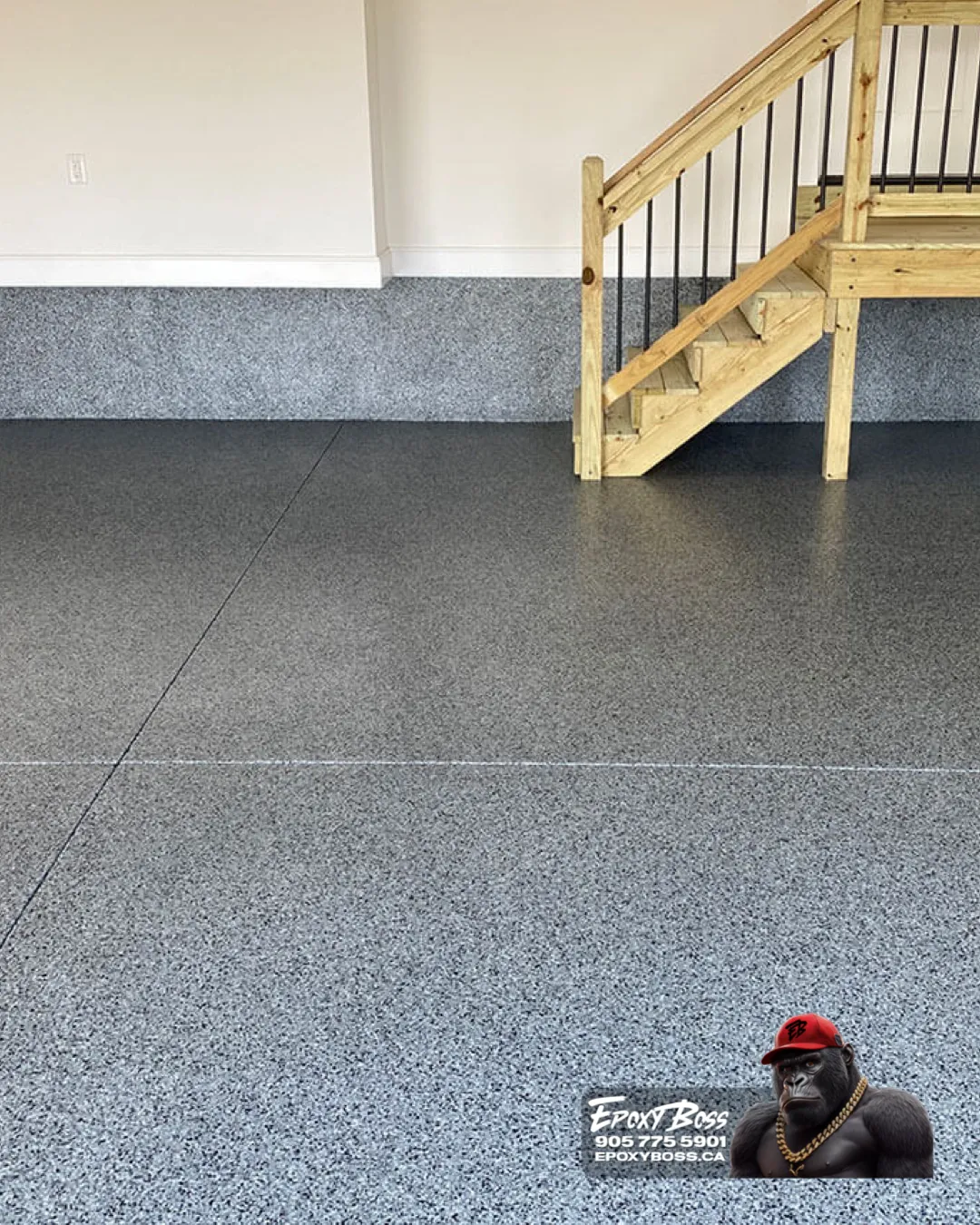 Neutral grey epoxy floor coating in modern townhouse in Vaughan