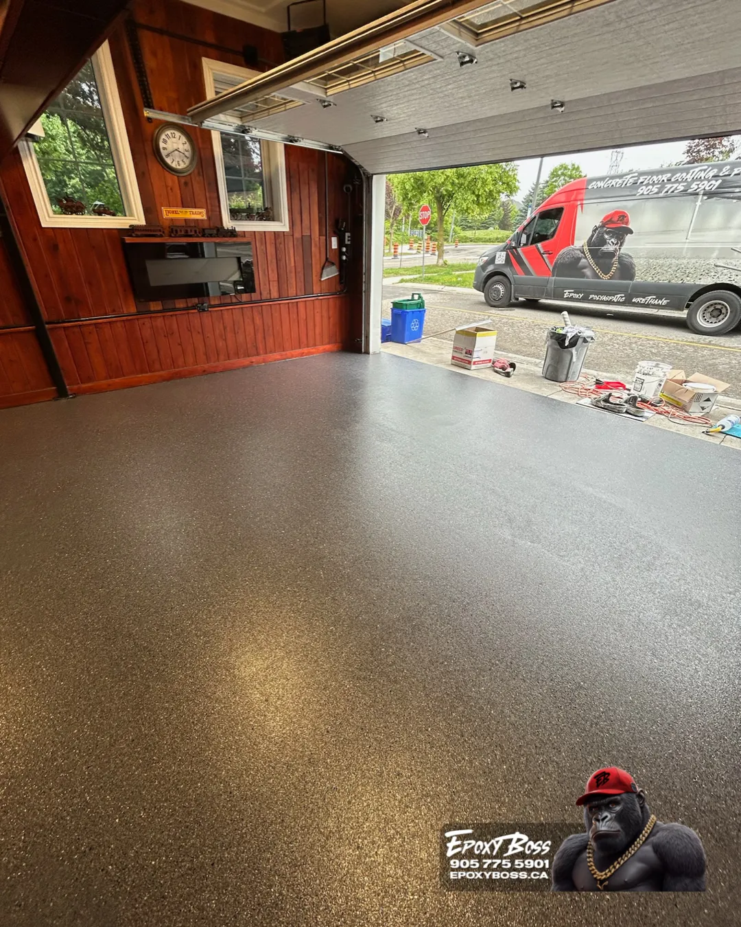 Basement polished concrete with low-VOC sealer in Barrie Ontario