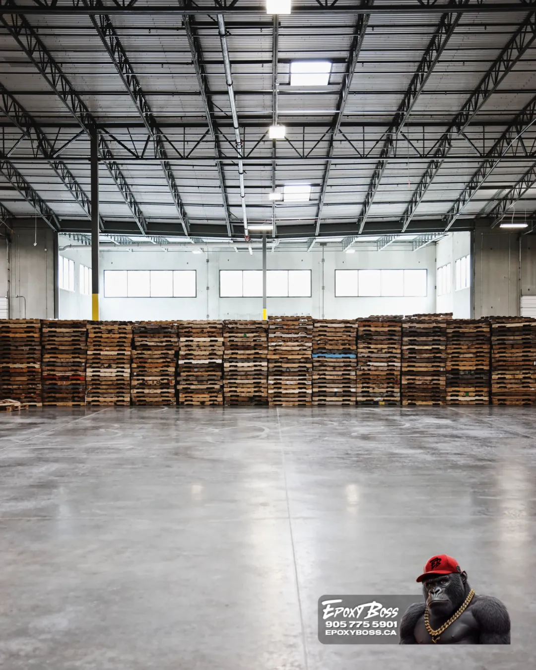 Polished concrete floor in Ontario aerospace hangar