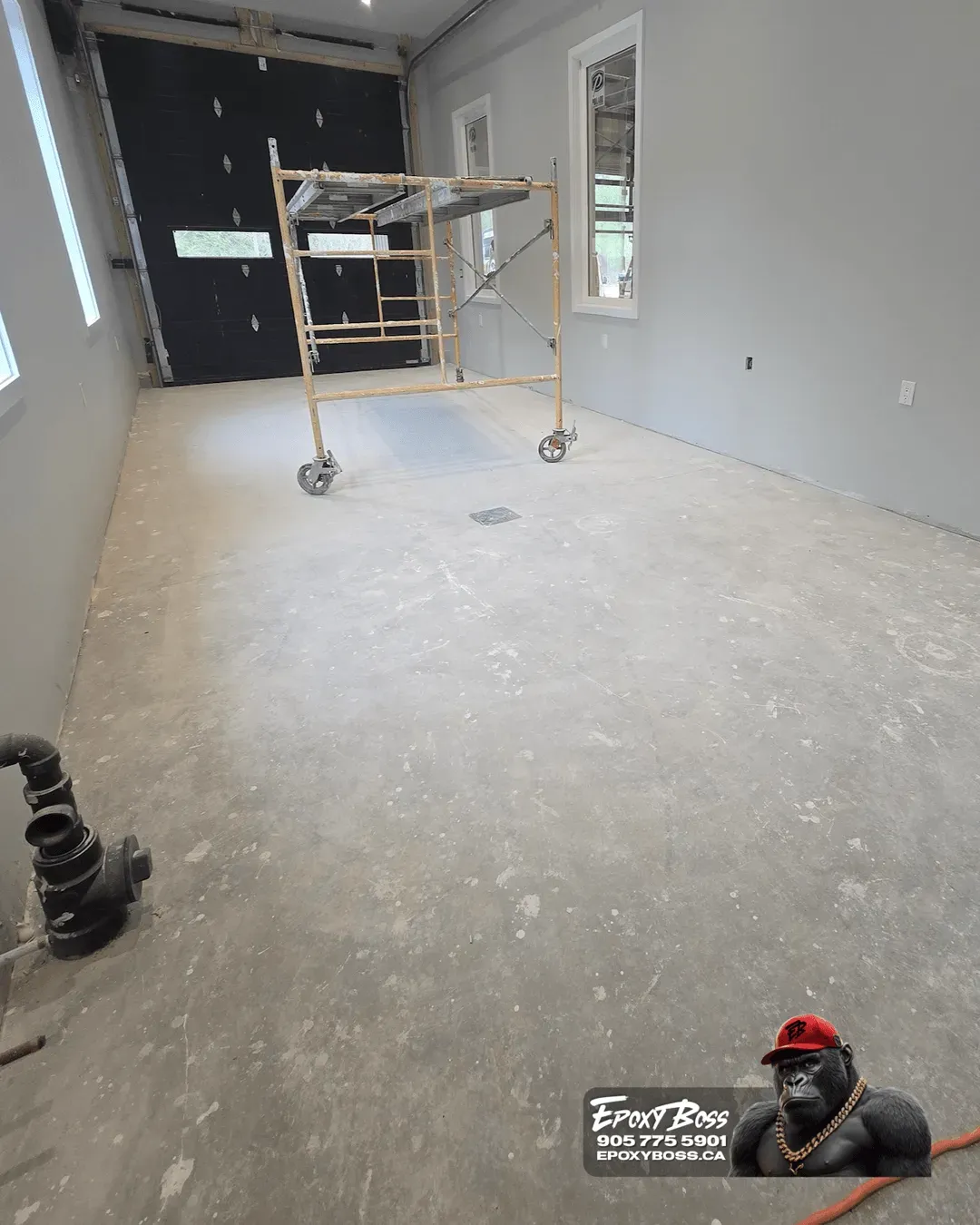 Epoxy Boss full flake garage floor with seamless verticals and cove base