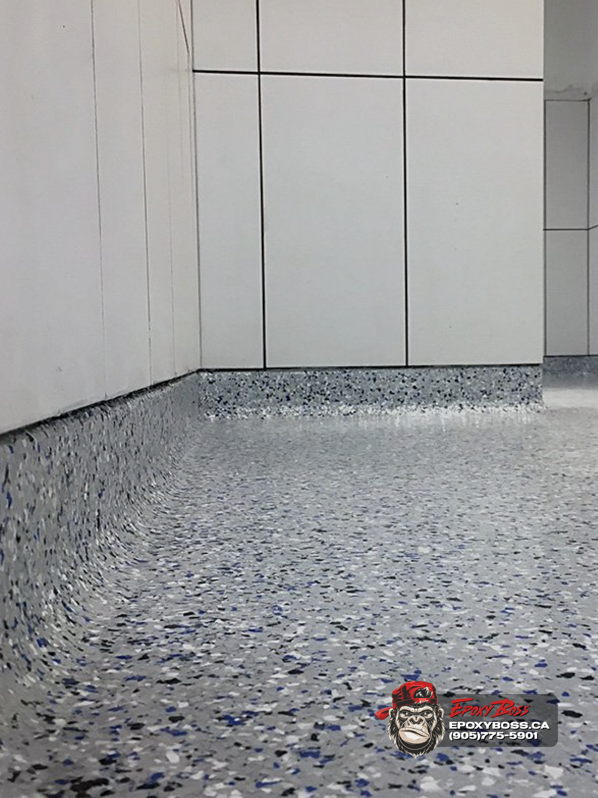 full broadcast epoxy flake floor texture with coving seamless hygienic flooring system