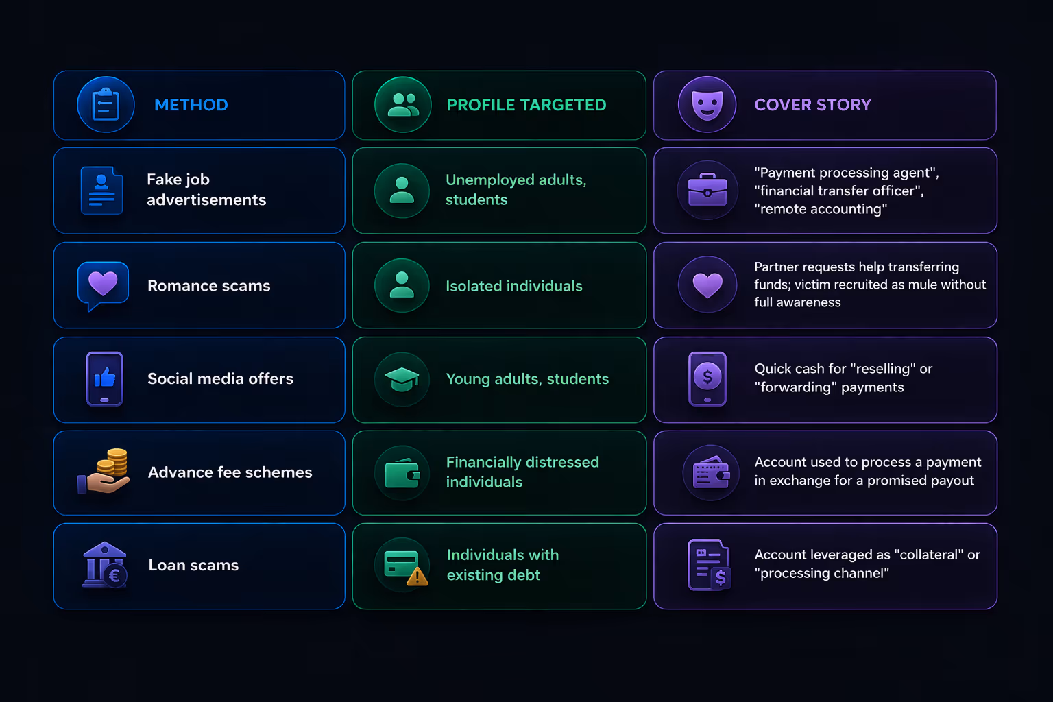 Thinsaction AML guide — money mule recruitment methods and fraud vectors including job scams, romance scams and social media targeting for financial crime detection
