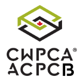 Logo with a stylized black and green geometric shape and a small red maple leaf above CWPCA ACPCB text.