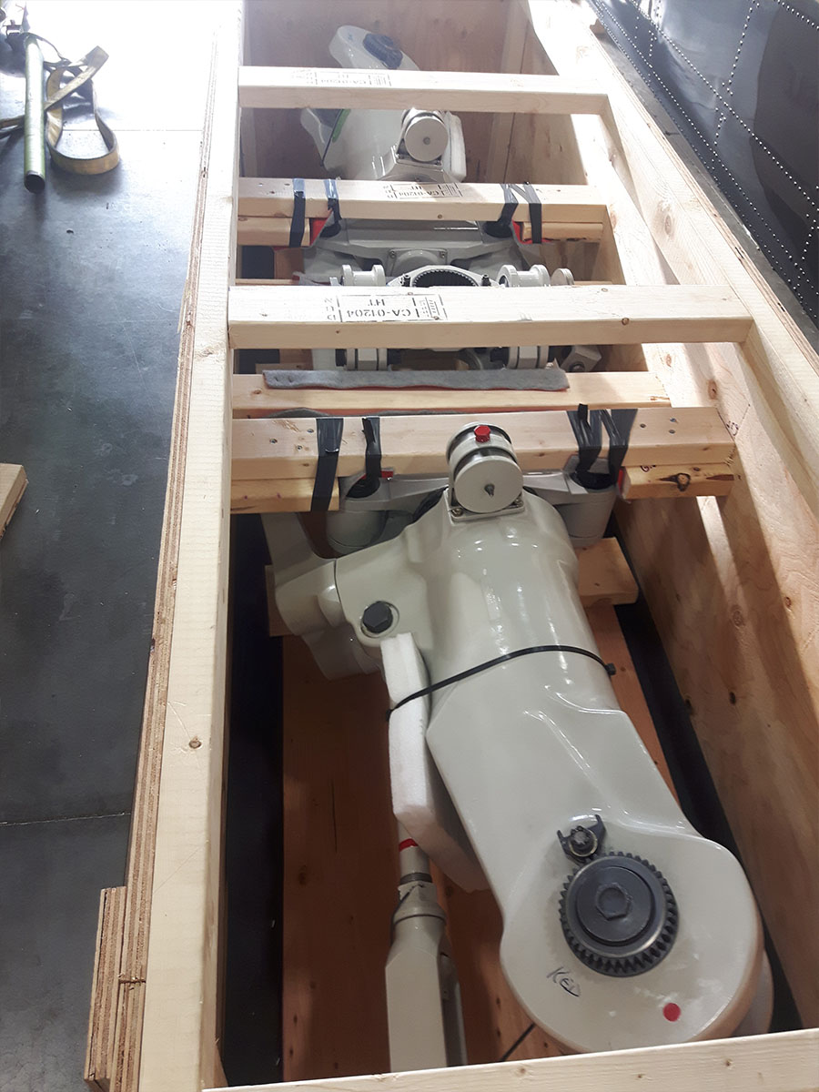 Completed custom crate ready for heavy equipment shipment
