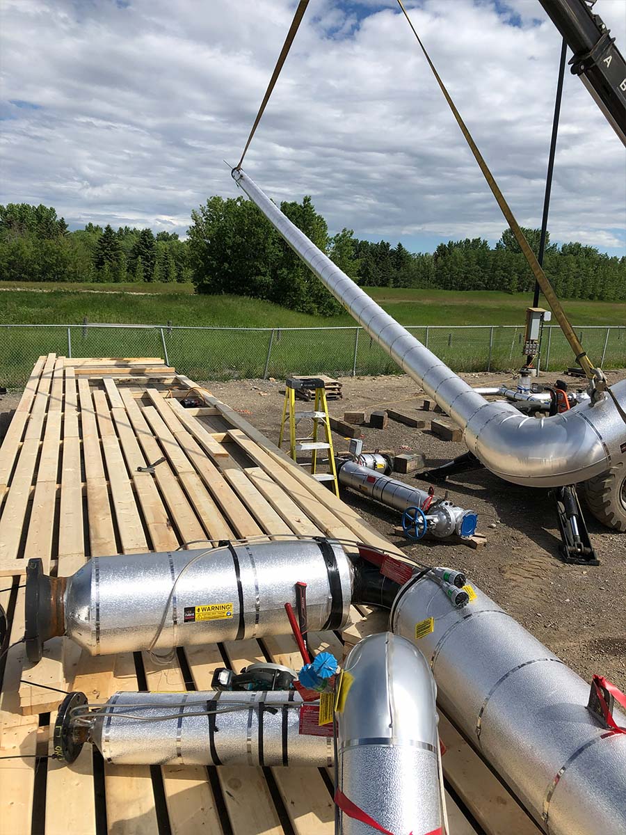 Industrial skid with equipment base bolted down for secure handling