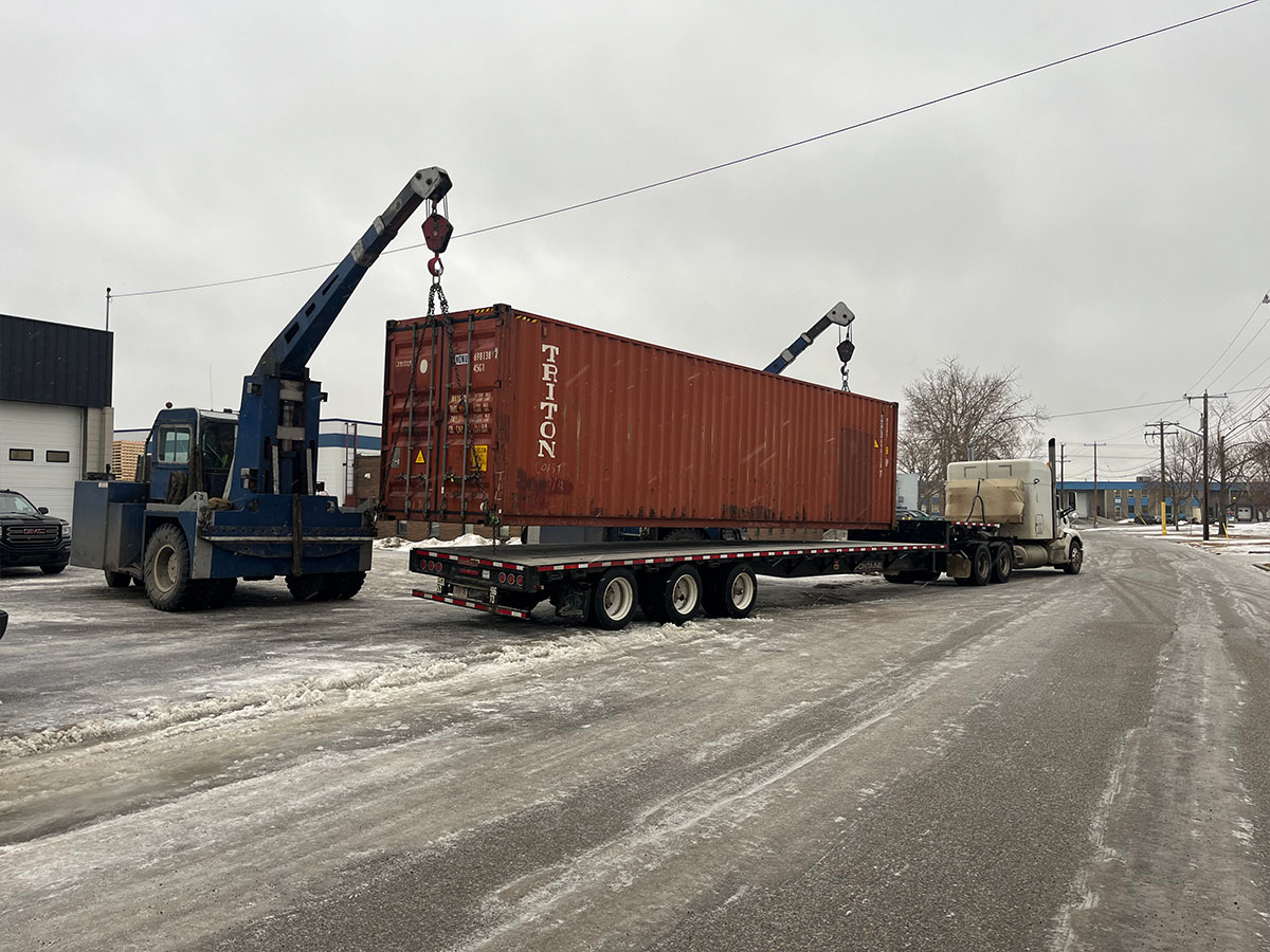 Container blocked and braced with lumber for safe ocean transit