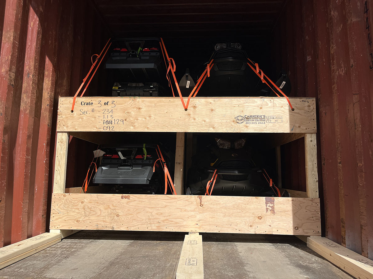 Cargo secured with wood blocking inside a shipping container