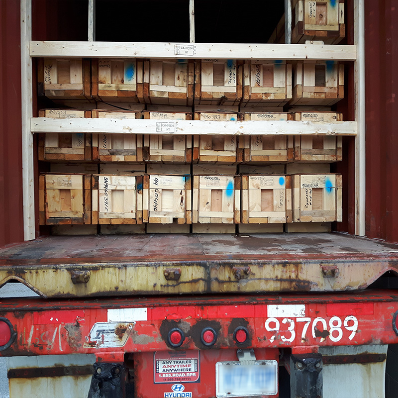Industrial cargo blocked and braced inside a shipping container