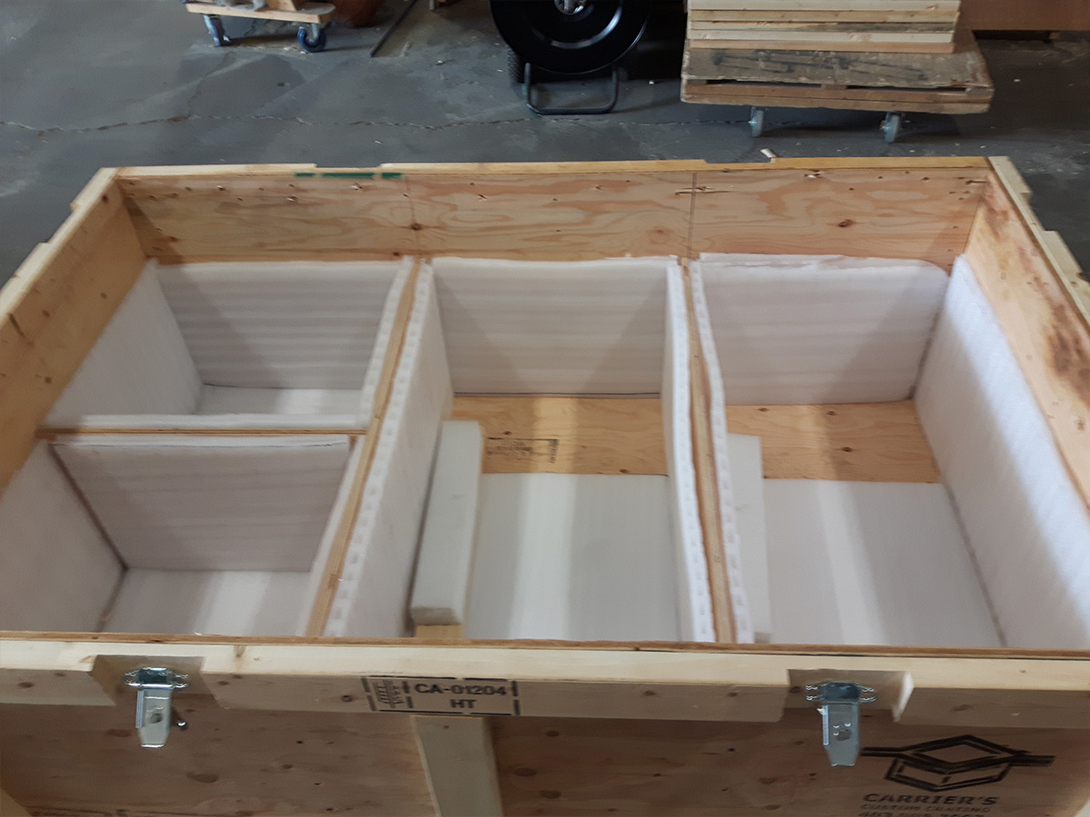 Custom trade show crate stacked for storage between events