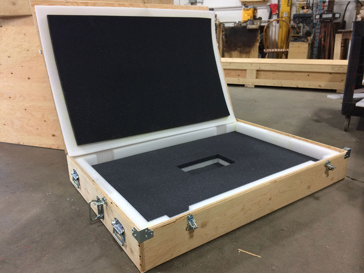 Reusable trade show crate on casters for easy mobility
