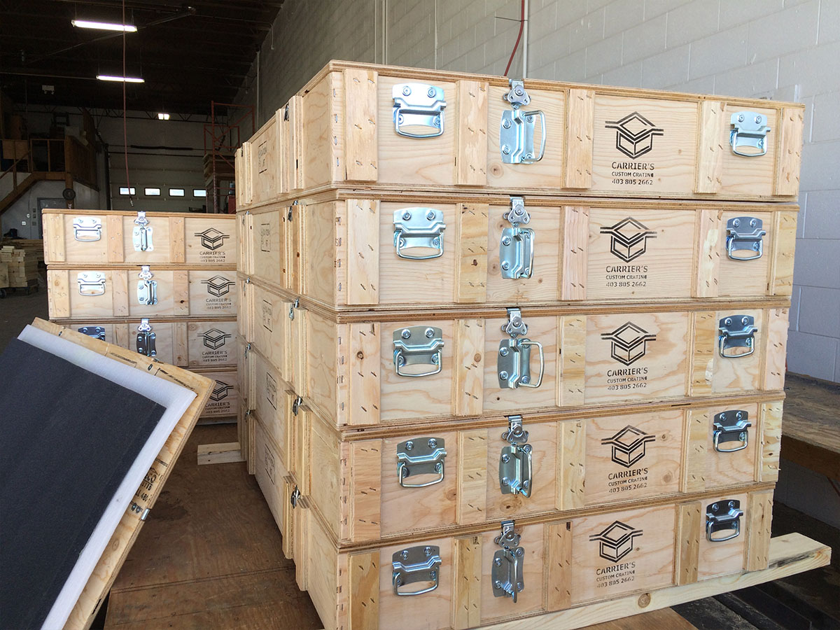 Specialty crate with painted exterior and latched access door