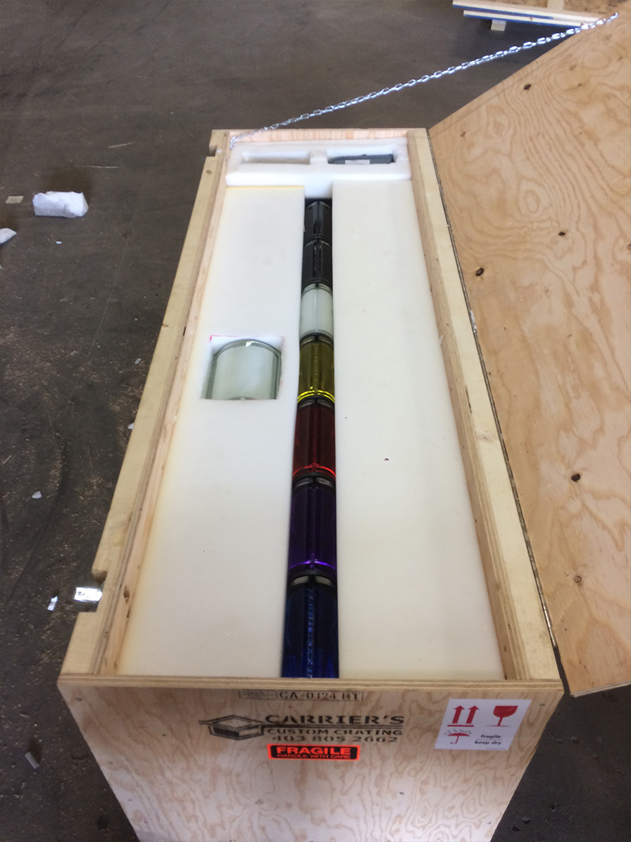 Custom crate ready for loading at an event logistics facility