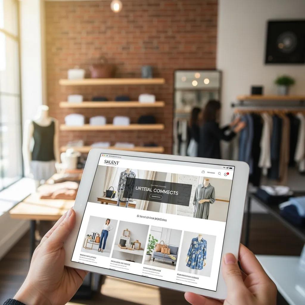 E-commerce website displayed on a tablet in a retail environment