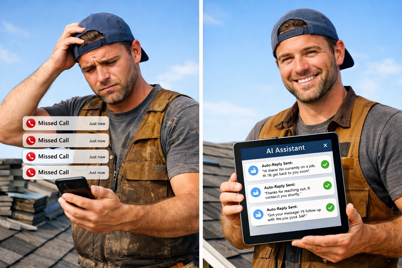 Roofing contractor using automated text response system to handle missed calls and capture leads