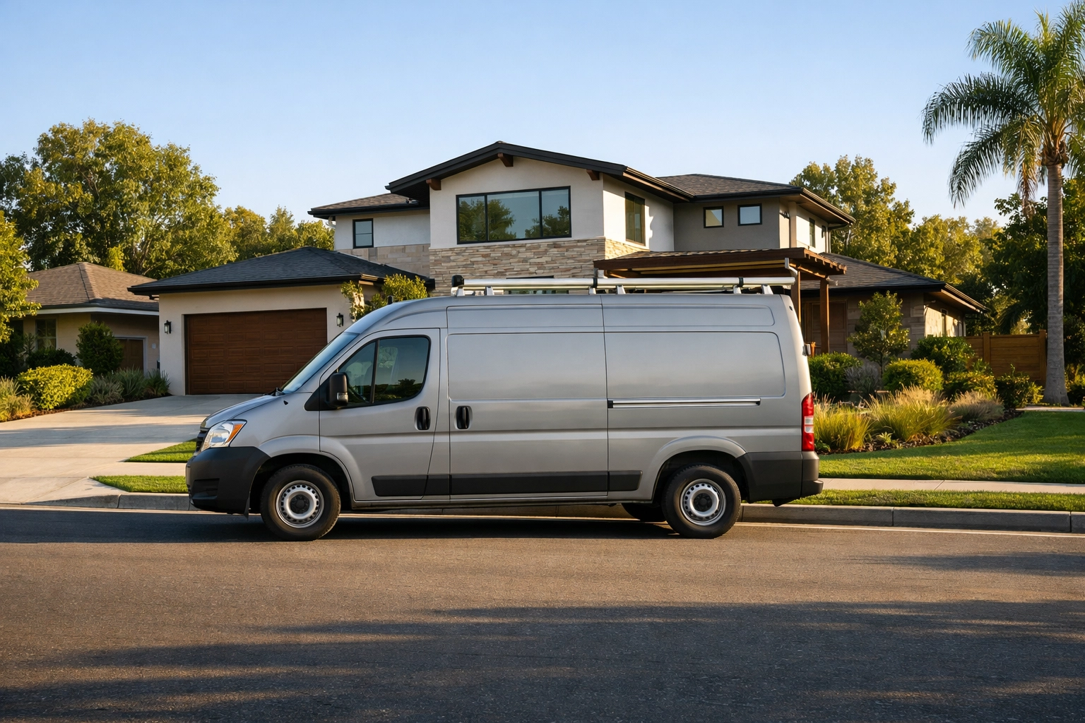 A professional service van parked in a suburban neighborhood to build local SEO authority.