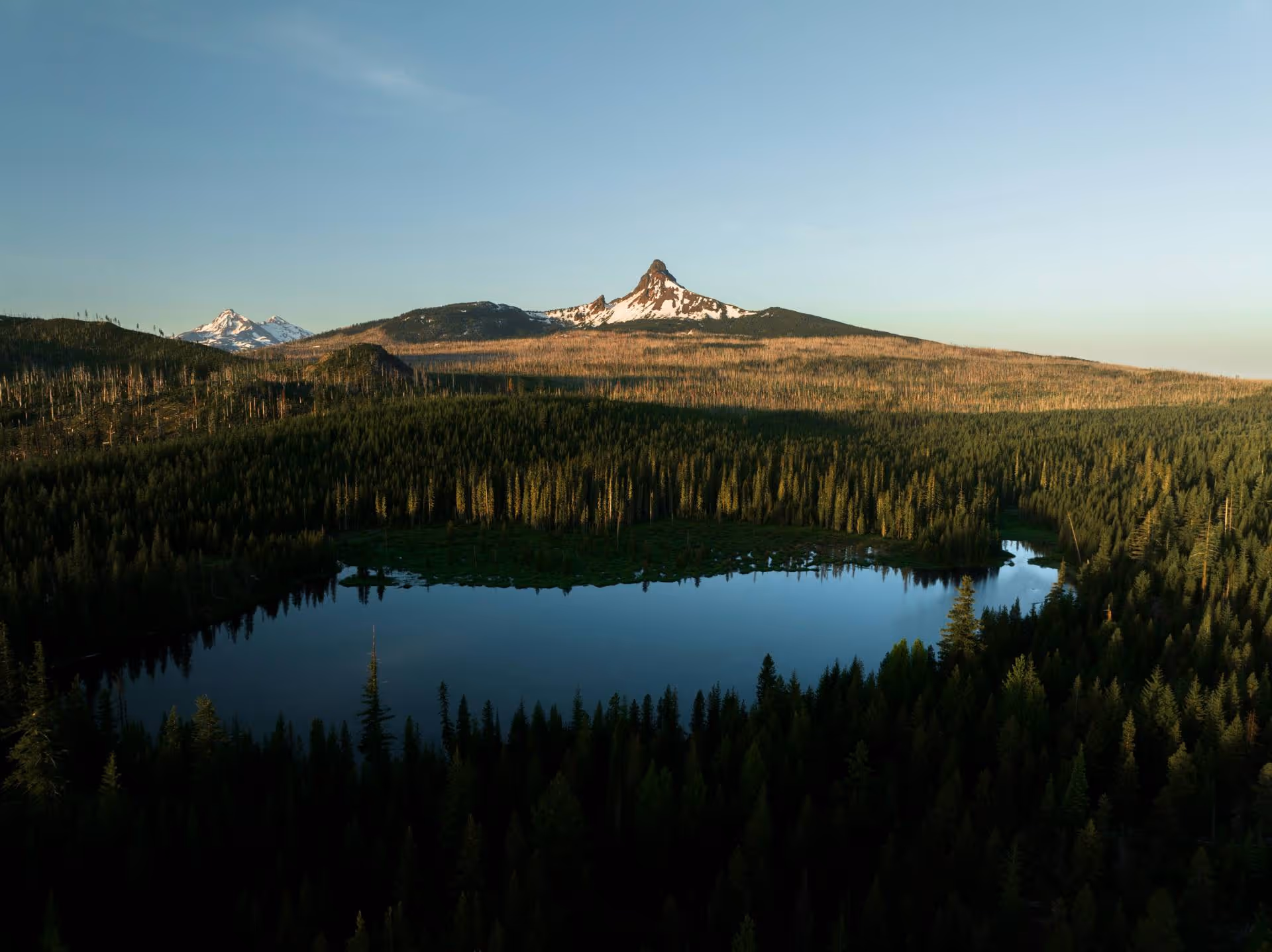 Lake surrounded by trees and mountain