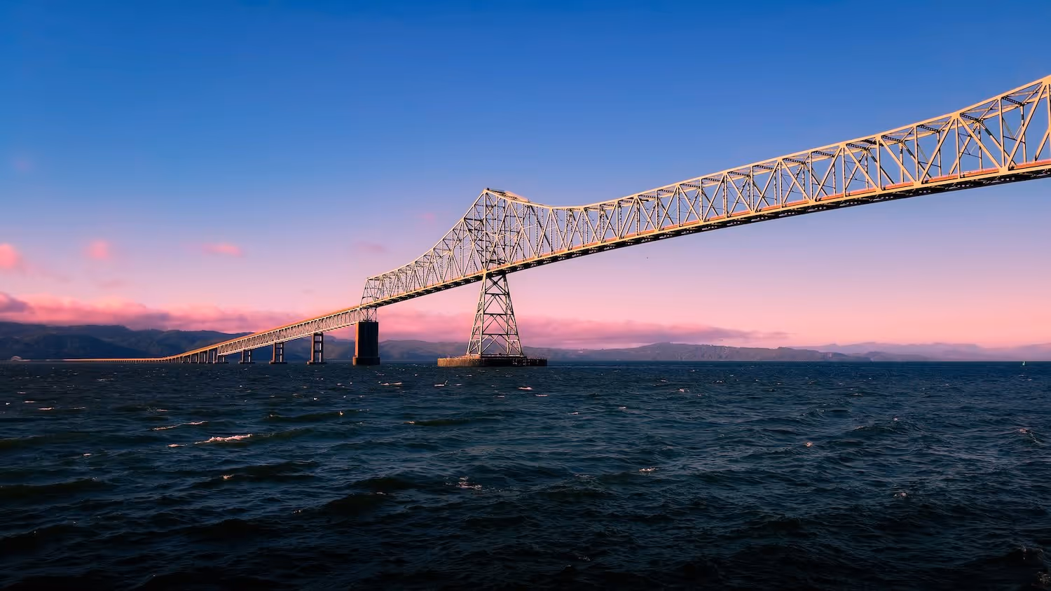 Bridge over water during sunset