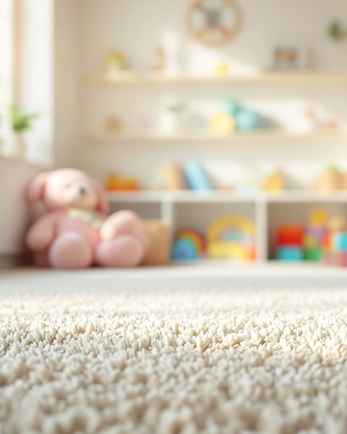 Luxurious carpet with memory foam padding in nursery installed by All American Discount Flooring