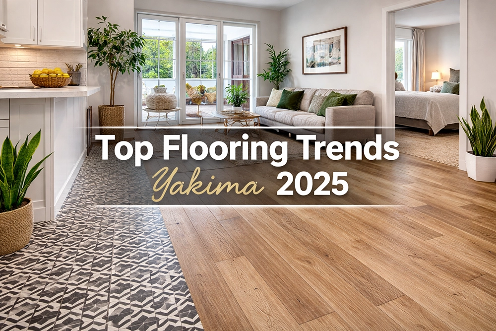 Modern Yakima home with hardwood floors and patterned tile showcasing 2025 flooring trends