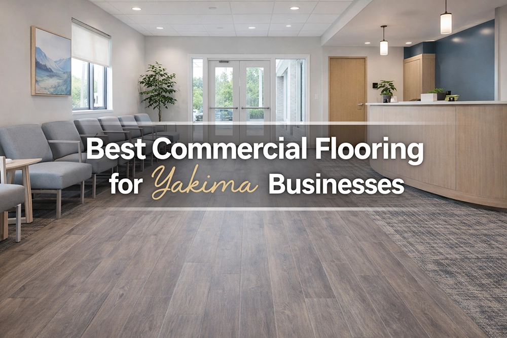 Modern Yakima medical office waiting room with gray luxury vinyl plank flooring installed by All American Discount Flooring & Countertops