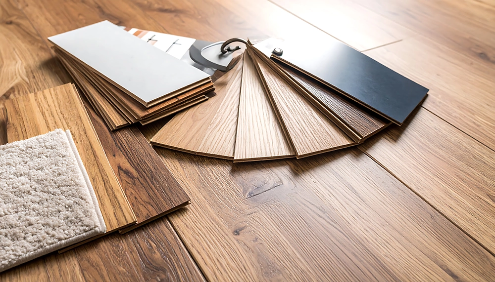 Flooring samples with price tags displayed at the All American Discount Flooring showroom in Yakima Washington