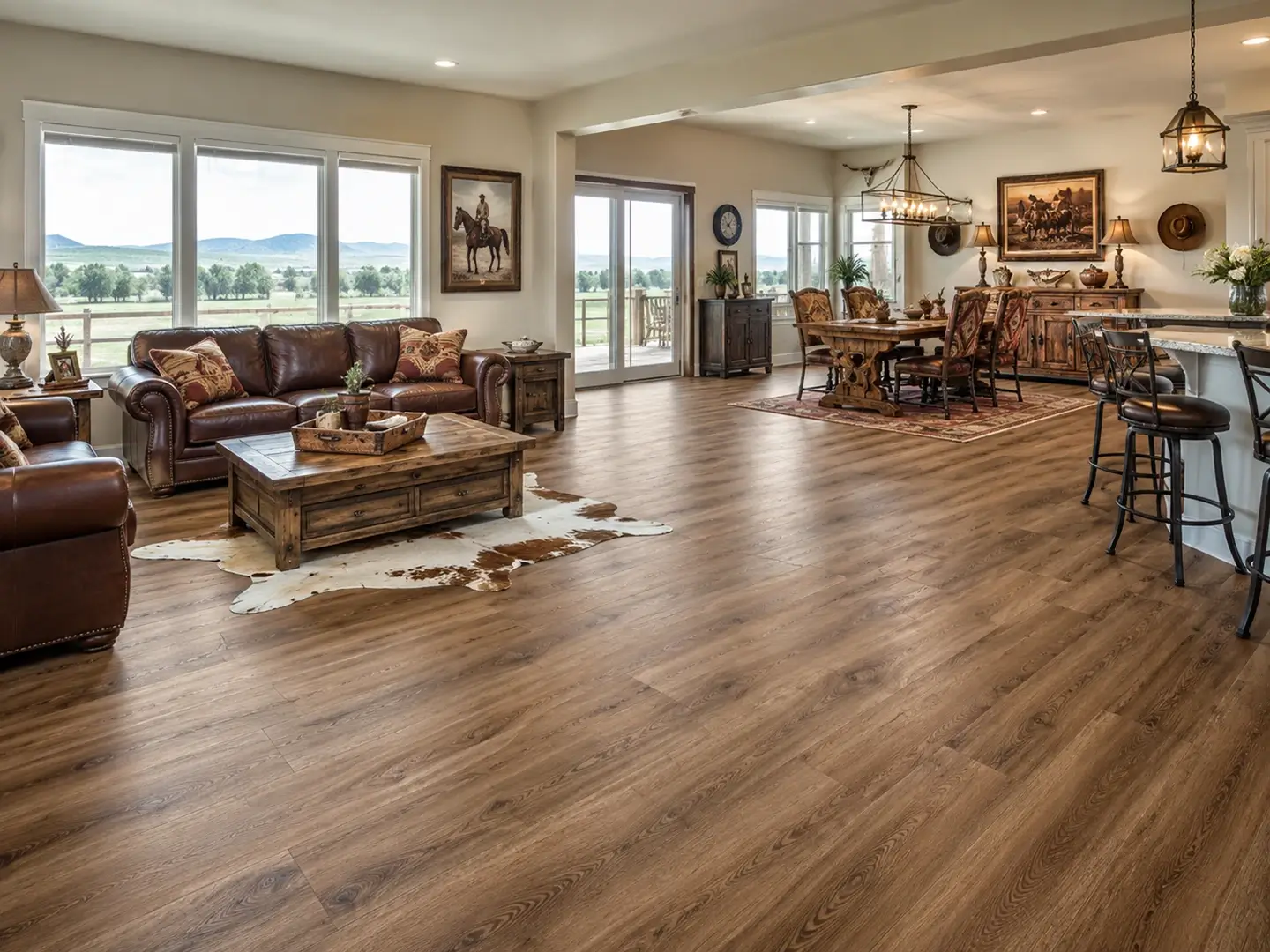 Ellensburg home interior with new wood-look luxury vinyl plank flooring and warm ranch-style decor.