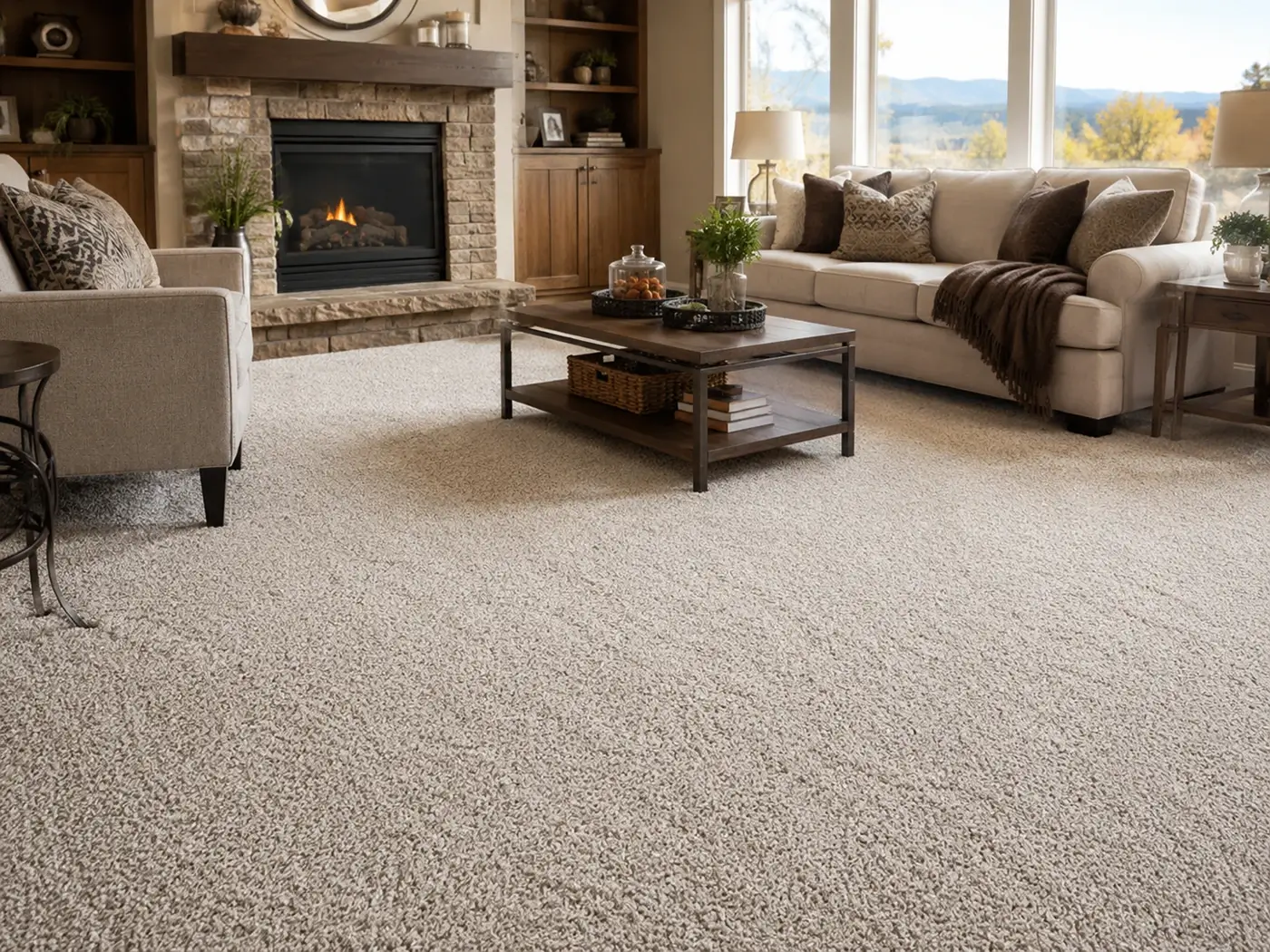Toppenish home living room with plush new carpet.