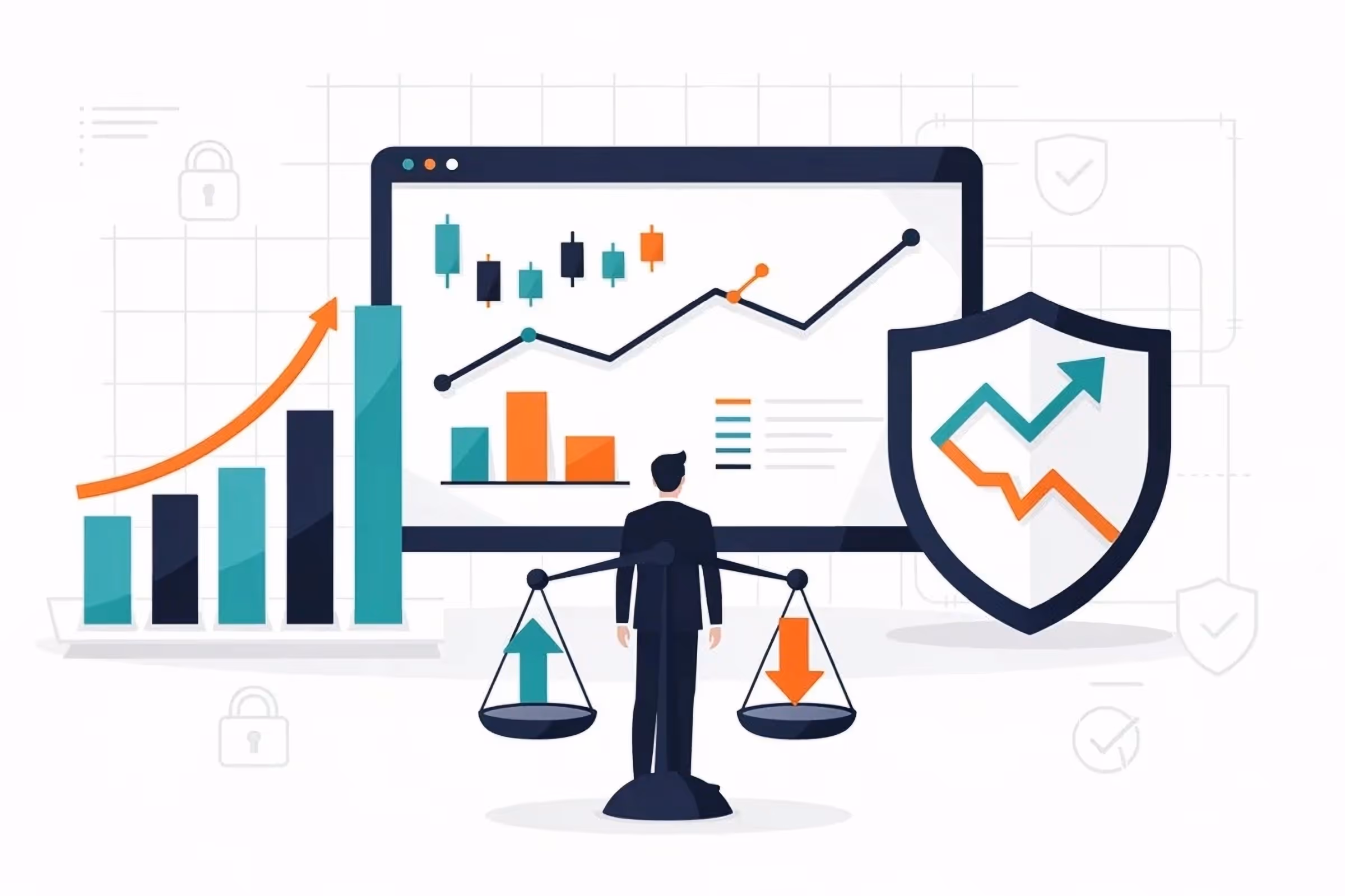 Trading risk management concept showing balance between profit and loss and capital protection