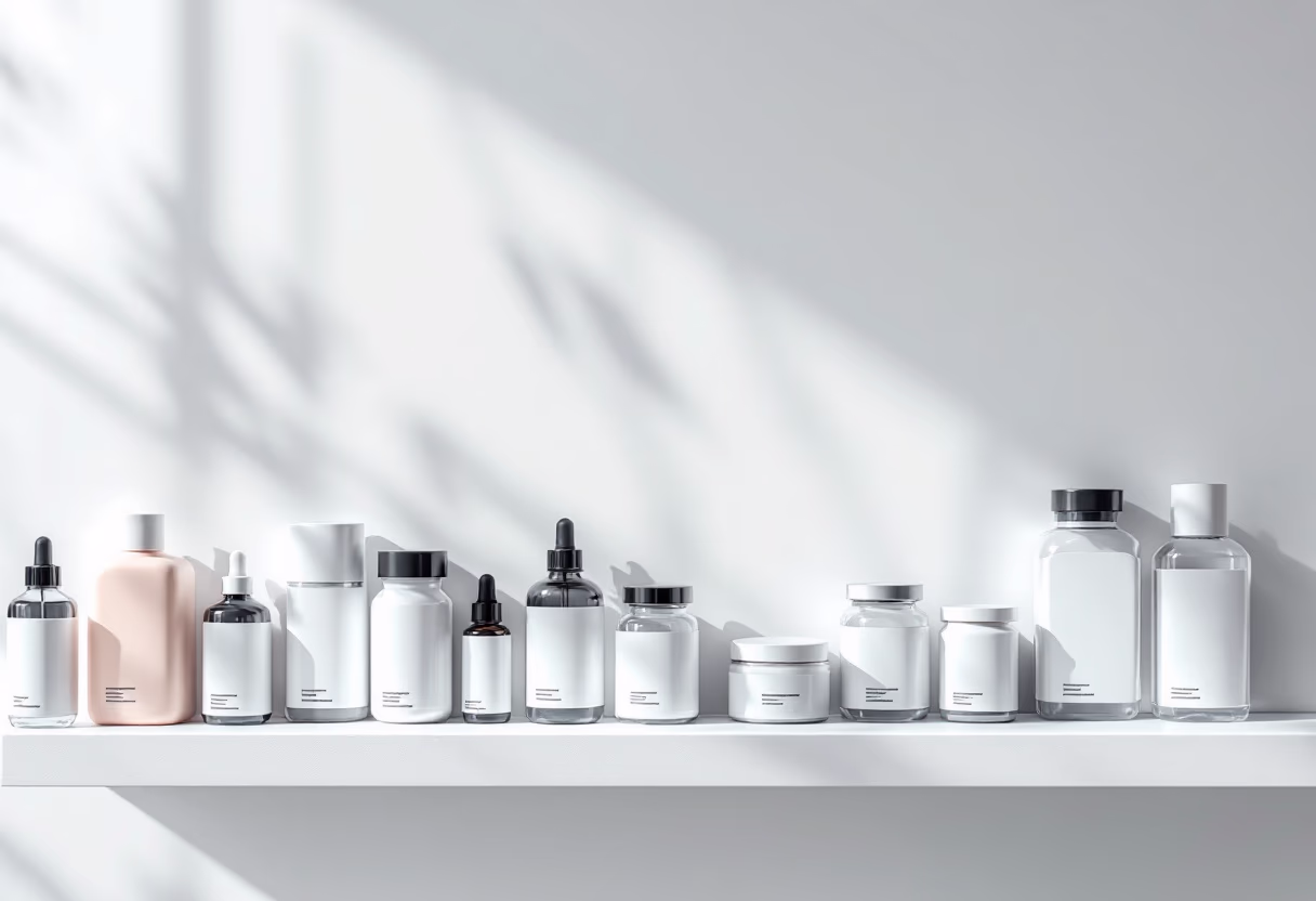 [background image] variety of pharmaceutical products on display (for a pharmacy)